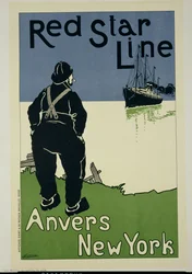Reproduktion av en affisch som annonserar ”The Red Star Line, från Antwerpen till New York”, 1899